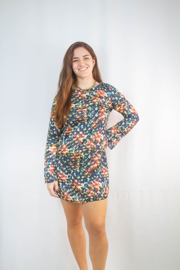 Vestido curto manga Cantão